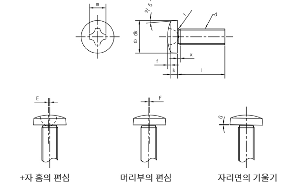바인드머리 작은나사 치수 도면